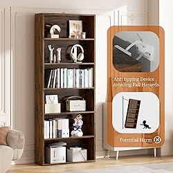 Vongrasig 6-Tier Open Bookcase and Bookshelf, Floor