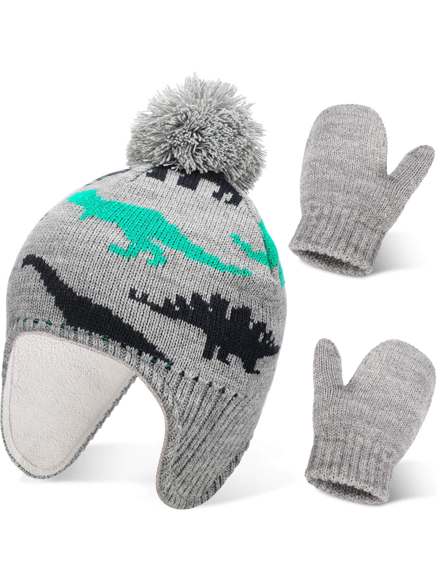 SATINIOR Baby Knitted Winter Hat and Gloves Set, Toddler Knit Snow Lined Hat and Gloves for 1-2 Years Old Girls Boys (Grey)