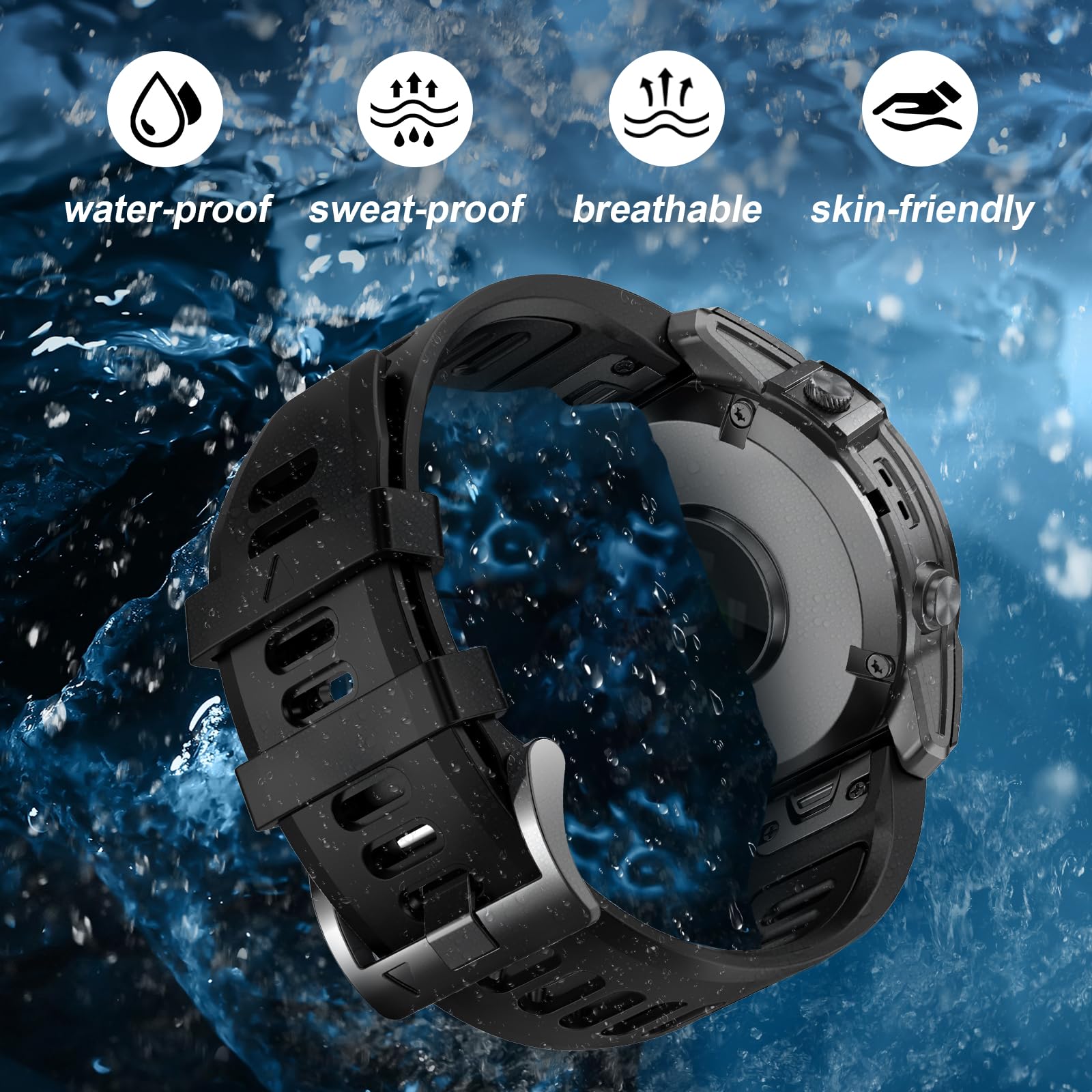 EZMVZKU 22mm Quickfit Sport Band for Garmin Fenix 8 47mm/Fenix 7/7 Pro/6/6 Pro/5 Plus,Silicone Watchband Strap for Forerunner 965 955/Approach S62/S70/tactix 8 47mm/Descent G2/MARQ Adventurer (Gen 2)