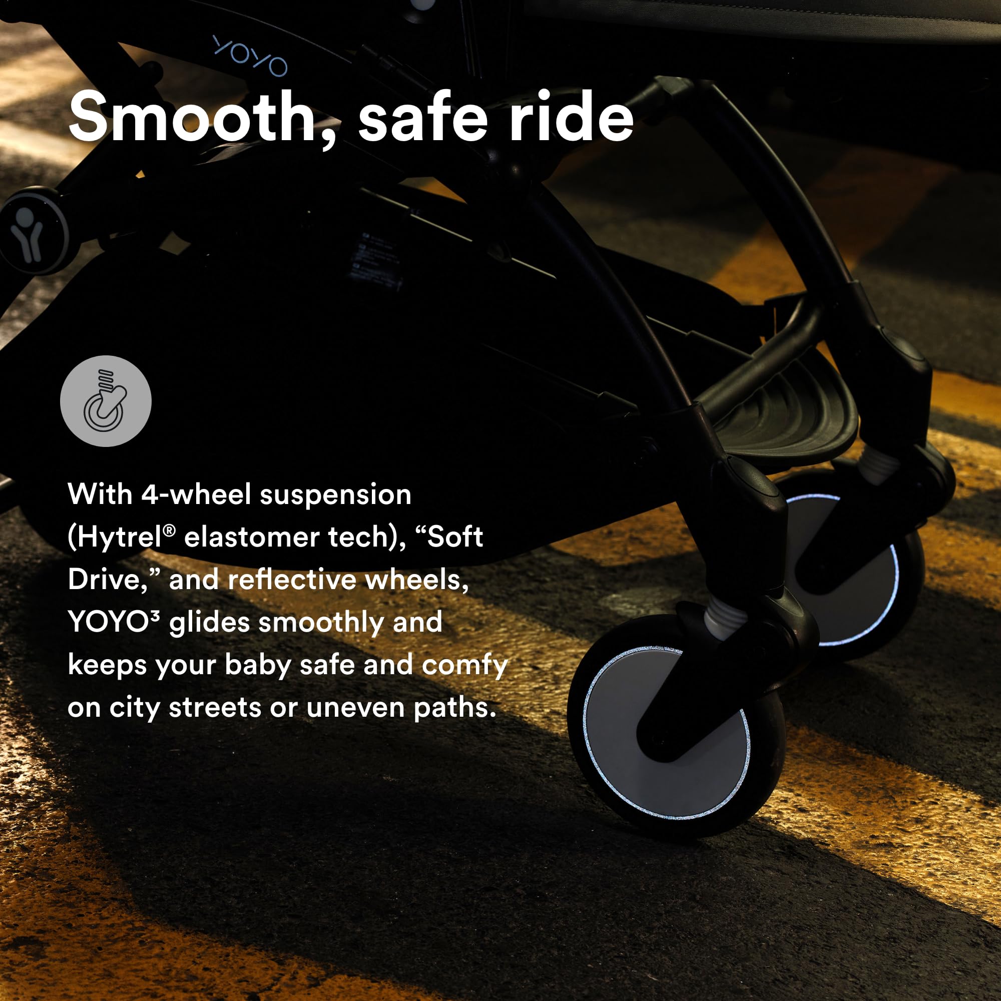 Stokke YOYO3 Stroller from 6 Months - Includes Black Frame, Seat Cushion & Canopy - Folds in & Out in a Flash - Light & Compact - Carry-On Compatible