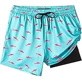 FT FENTENG Boys Swim Trunks with Compression Liner Boys Stretch Swim Shorts Quick Dry 2 in 1 Beach Shorts 4-17 Y