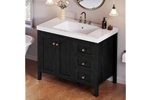 DWVO 42 Inch Bathroom Vanity with Sink Combo, Modern Bathroom Storage Cabinet with Resin Basin, Three Holes, 2 Doors & 3 Drawers, Black