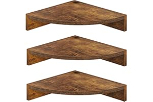 Fun Memories Corner Shelf Wall Mount, Wood Floating Corner Shelves, Corner Wall Shelf for Bedroom, Bathroom, Kitchen, Living Room (Brown, 3 Pack)