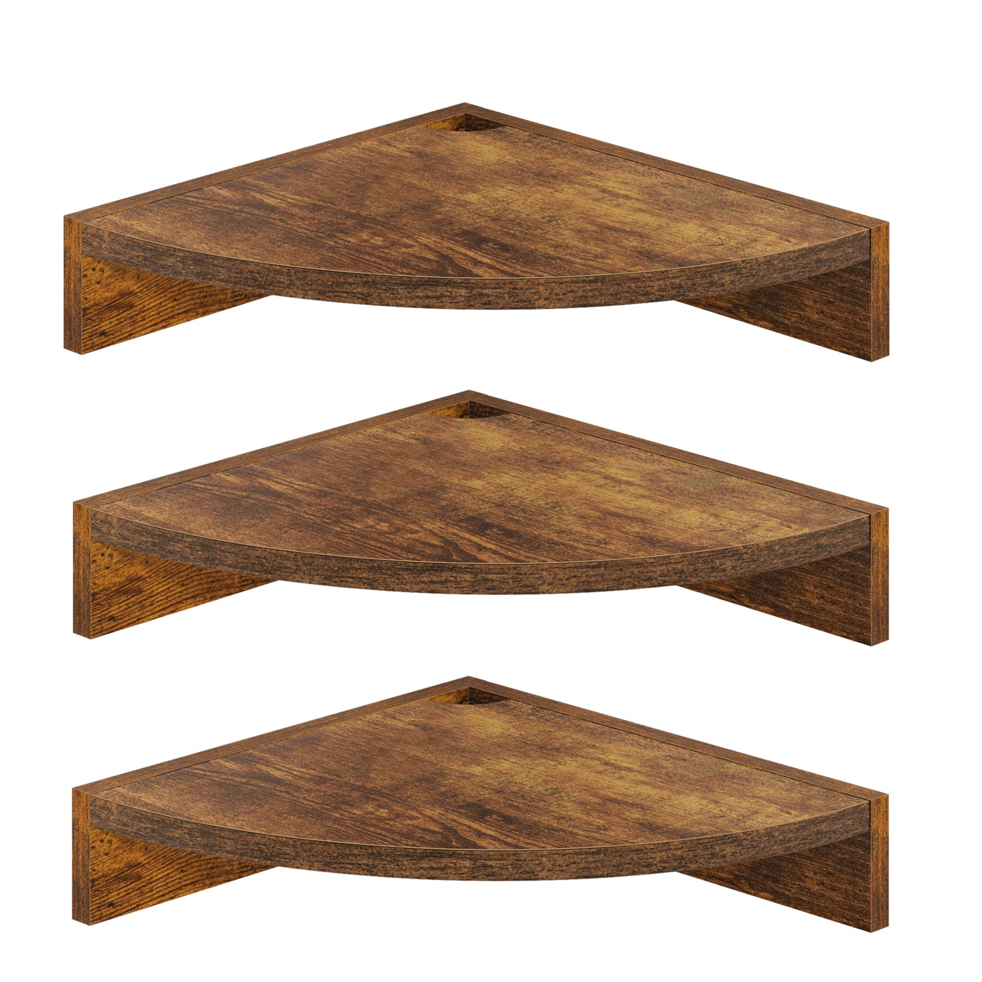 Photo 1 of Fun Memories Corner Shelf Wall Mount, Wood Floating Corner Shelves, Corner Wall Shelf for Bedroom, Bathroom, Kitchen, Living Room (Brown, 3 Pack)