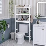 SMIBUY Bamboo Over-The-Toilet Storage Shelf 3-Tier White Freestanding view 3
