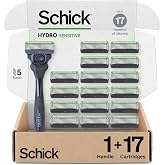 Schick Hydro Sensitive 5-Blade Razors for Men, 1 Handle &amp; 17 Refills | 5-blade mens razors for shaving, 7 hydrating gel pools, Protective guards for sensitive skin, Flip-back precision edging tool