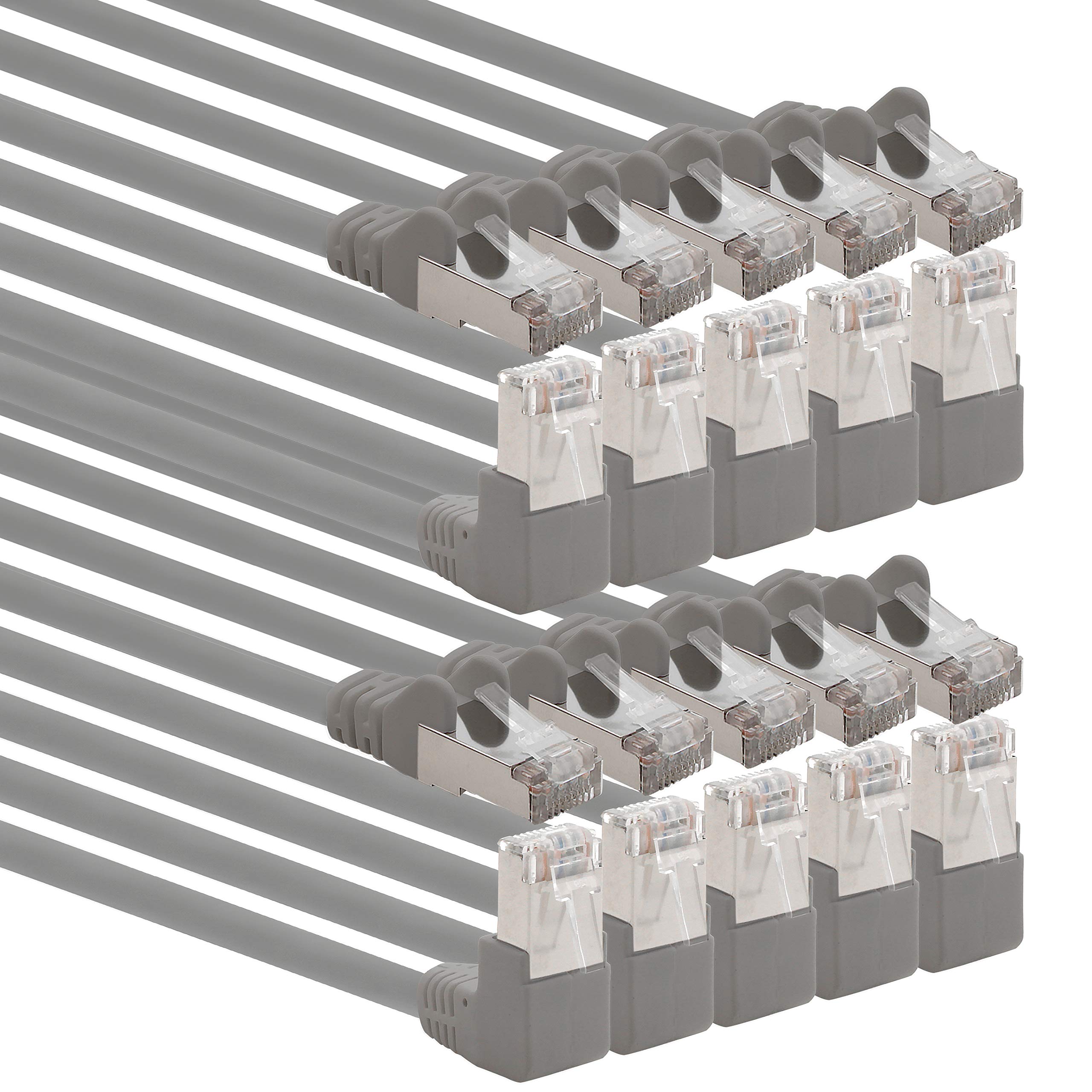 1aTTack.de 366197 Cat.6 network cable angle 90 degrees 3.0 m - gray - pack of 10 - Cat6 patch cable (SFTP PIMF) 1000Mbit/s Rj 45 plug - 10 x 3.0 m meters gray