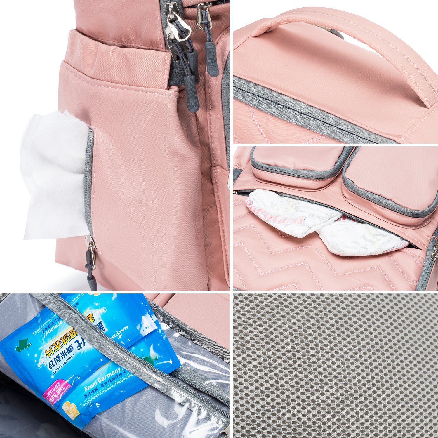 SoHo NY Diaper Backpack Bag 4Pc Chevron, Pink