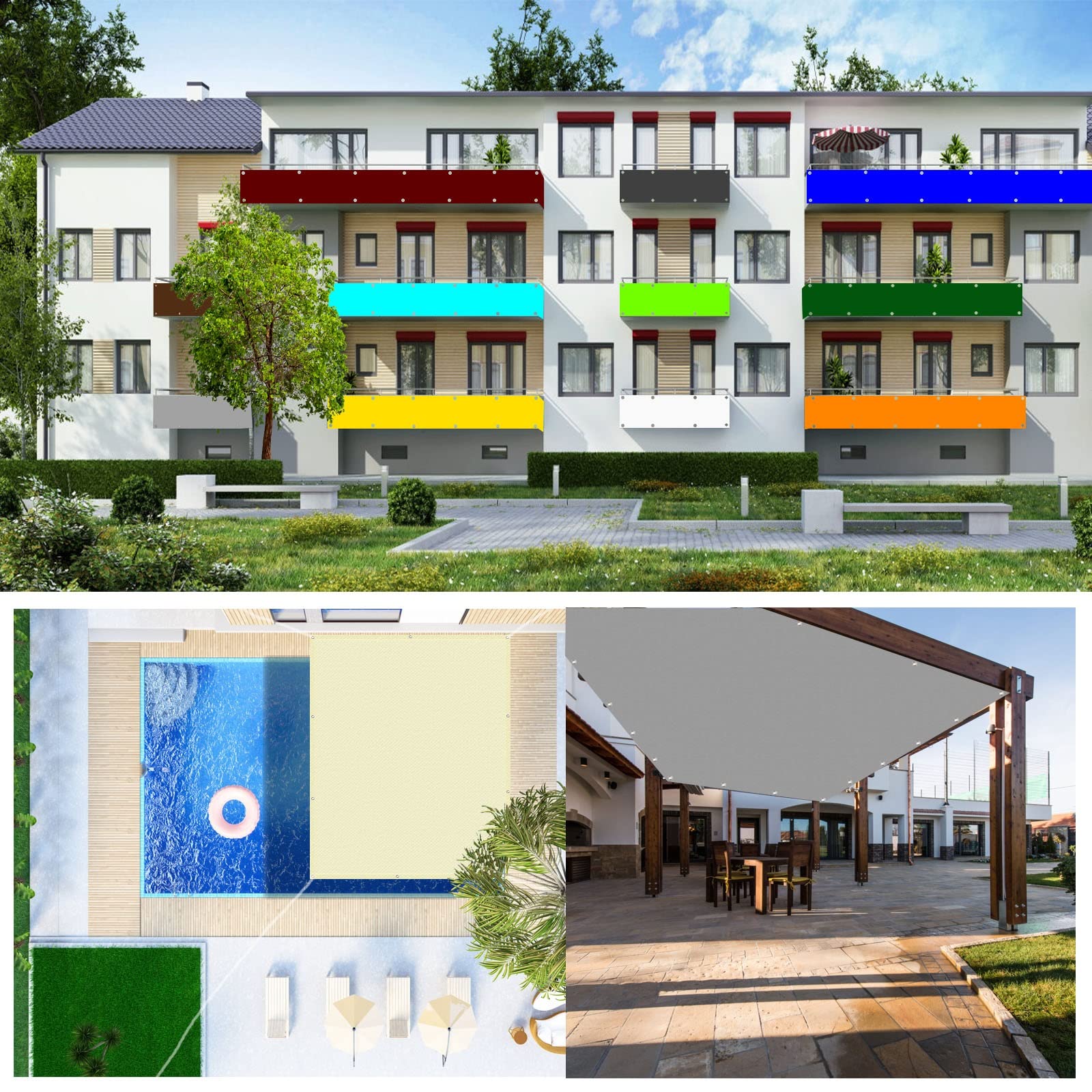 Sonnensegel 2 x 7 m Sonnensegel Rechteckig Wasserdicht, Sonnenschutz Segel mit Ösen und Befestigungsseile für Patio Balkon Terrasse Camping, Dunkelgrau 2