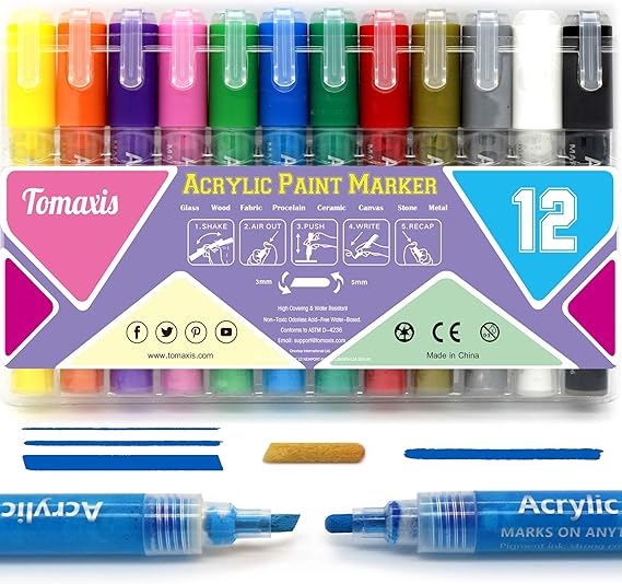 Acrylic Paint Markers Pens 12 Colors Dual Tip Art Marker Pen for Glass