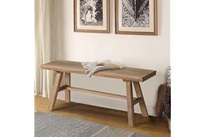 Wnutrees 39" Farmhouse Wood Bench, Rustic Solid Wood Dining Room & Entryway Bench Seat for Indoors, Easy Assembly, Natural