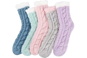 Loritta 5 Pairs Womens Fuzzy Socks Cozy Soft Fluffy Cute Cat Animal Winter Warm Slipper Socks Christmas Stocking Stuffers