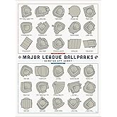 Pop Chart | Major League Ballparks Scratch-Off Poster | 12" x 16" Print | Track Your Visits to MLB Stadiums | Baseball Decor Gift | 100% Made in USA