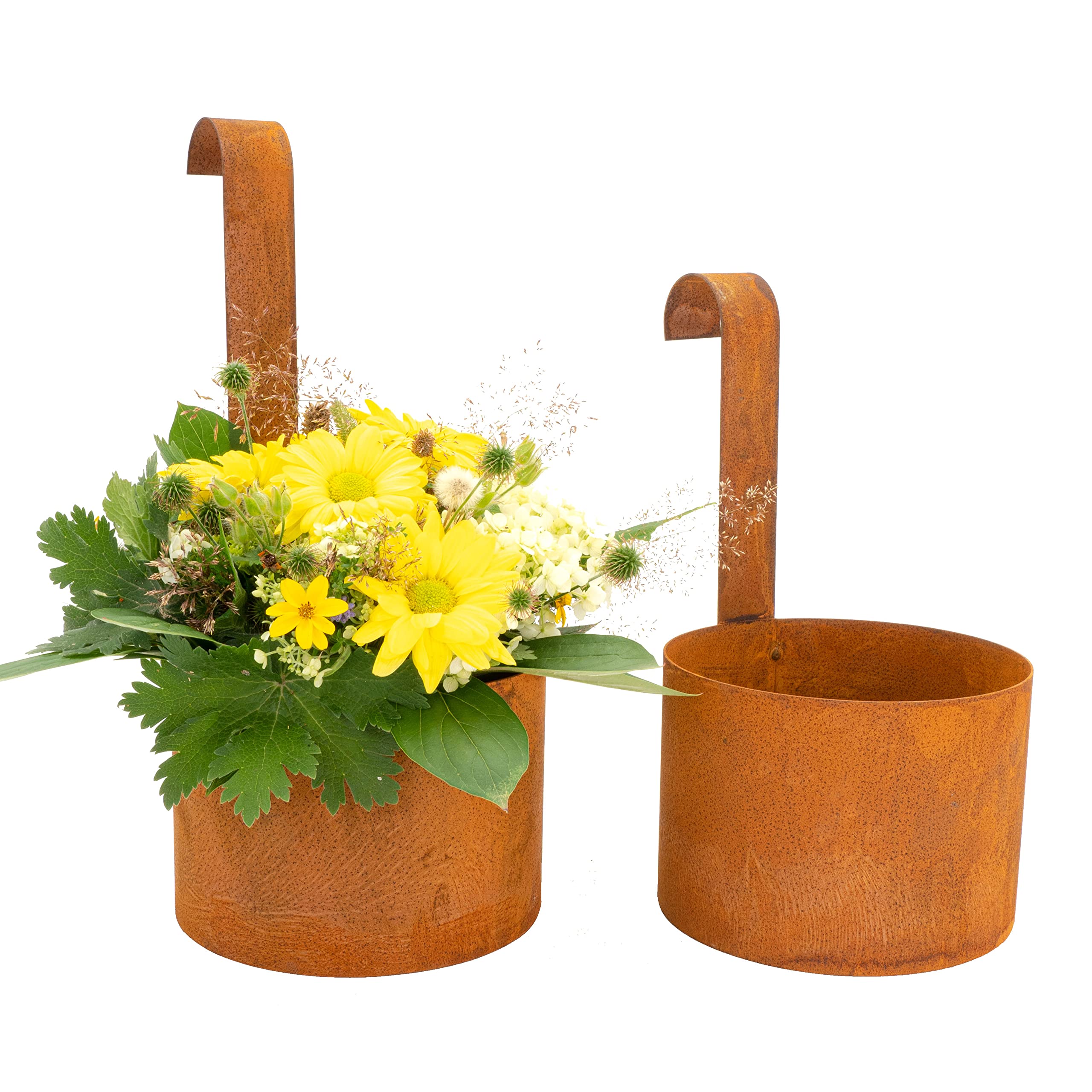 Rusty Garden Plant pots Set, Garden ornament Rust, Fence deco