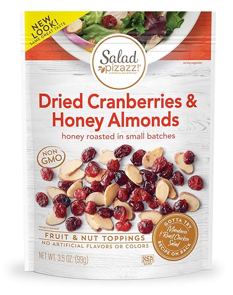 SALAD PIZAZZ! ALMOND TOPPINGS, HONEY ROASTED WITH CRANBERRIES – SNACK MIX AND SALAD TOPPING – 3.5 OUNCE (3.5 OZ) RESEALABLE BAG(PACKAGE MAY VARY)