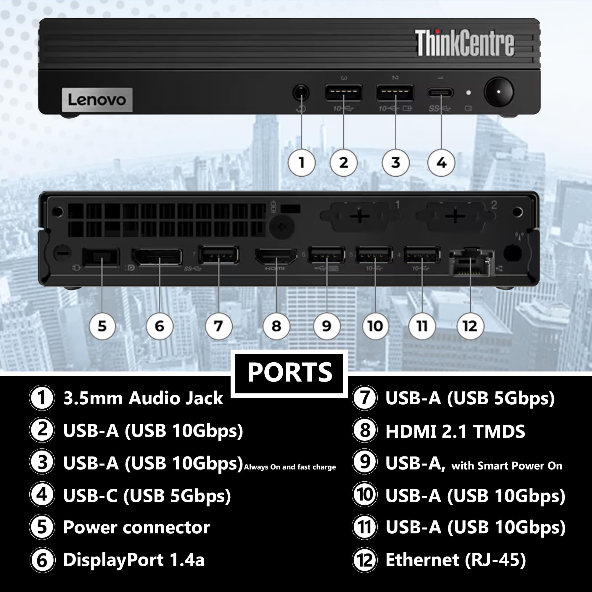 Lenovo ThinkCentre Tiny M70q Gen 5 Intel 10-Core i5-14400T (Beat i7-13700T), 32GB DDR5 RAM, 1TB NVMe, WiFi 6E, Bluetooth, RJ-45, DP Port, HDMI, W11P, Business Desktop, 3 Yr Wty