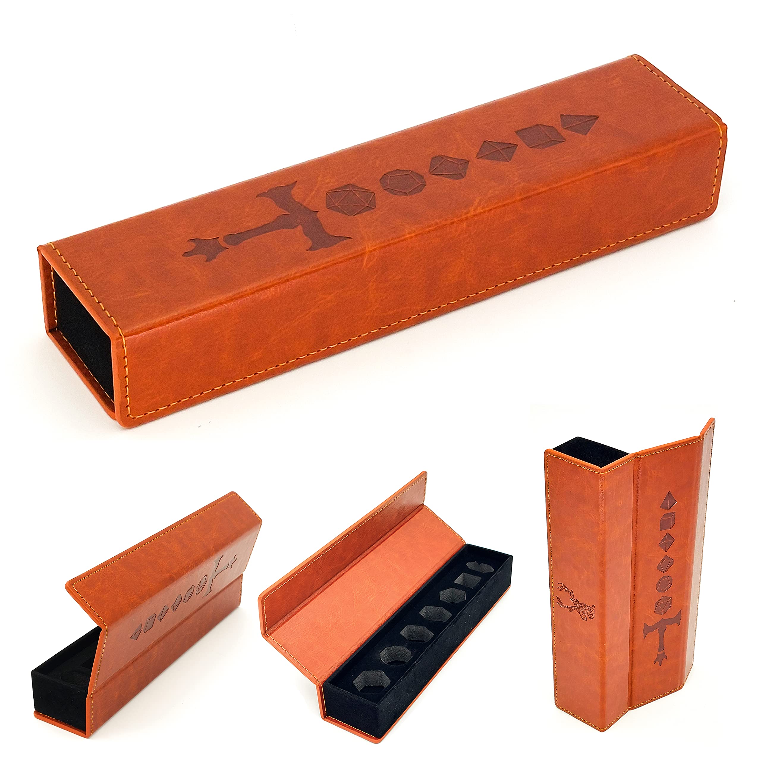LORE Professional Minimalist Faux Leather Dice Case for Tabletop Role Playing Games, Brown, 7 Compartments, Magnetic Closure