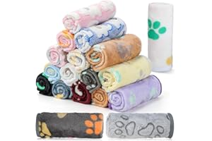 Chumia 18 Pcs Fleece Pet Blanket Soft Warm Sleep Mat Fluffy Cute Puppy Supplies Paw Bone Star Elephant Dot Heart Print Design Bed Blankets for Dog Cat Kitten Animals(30 x 20 Inch,Cute)