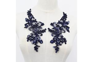 SEMCICOR Pair of Embroidery Sequin Lace Patches Sew On Appliques for Wedding Dress Clothes Dress Hat Jeans Sewing Applique