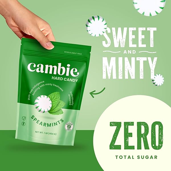 CAMBIE SUGAR FREE HARD CANDY, 1 LB OF SUGAR FREE CANDY INDIVIDUALLY WRAPPED, SPEARMINT