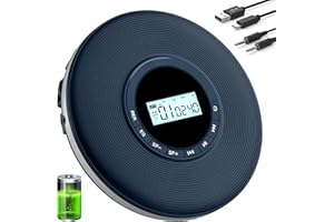 SUNOONY Portable CD Player, Disman CD Player for Car, Battery Powered Personal CD Music Player with Headphones Jack, Built-in 1000mAh Battery, Aux-Out Cable/TF Slot, LCD Display, Anti-Skip for Home