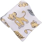 Disney Lion King Super Soft White, Yellow, Green Simba Leaves French Fiber Baby Blanket, White, Green, Yellow (4142501P)