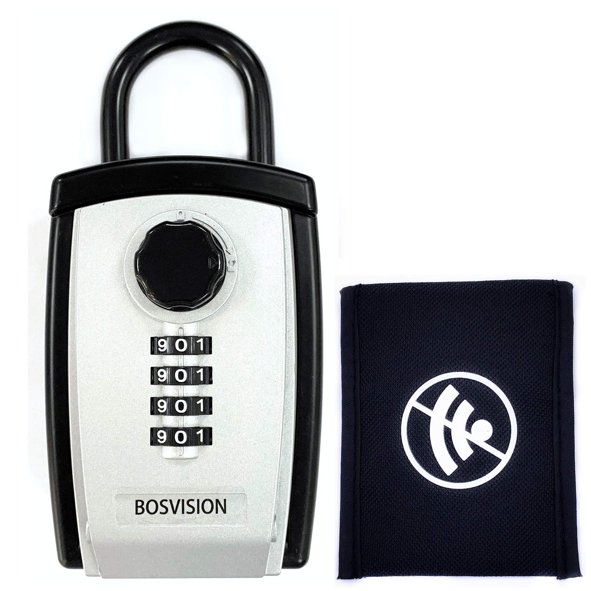 Bosvision Large Key Lock Box with Signal Blocker Faraday Bag, Keys Locker with one Anti-Hacking Pouch Bag to Block Signal of Keyless Car Key Fob