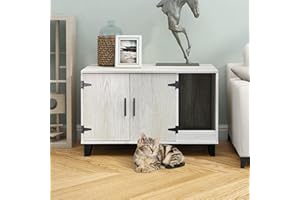 TaoHFE Litter Box Enclosure Cat Litter Box Furniture Hidden With Cat Scratch Pad Decorative Farmhouse Wooden Hidden Litter Box Cat House Litterbox Furniture Cat Box Furniture Litter Box Cabinet (Pine)