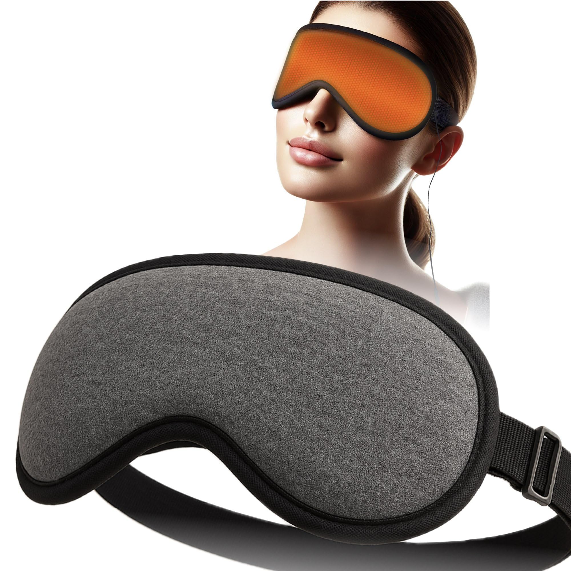 Photo 1 of 3D Heated Eye Mask for Dry Eyes Relief - with Hygienic Eyelid Pads, USB Powered Steam Warm Compress, Heating Pad with Temperature Control, Portable Care for Travel Home Use - Grey
