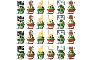 WUHUZSM Football Party Cupcake Decorations, 48 Pieces Toppers and Wrappers Set, Game Day Sports Theme and Birthday Supplies