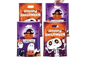 MOSHAKALA 40 Pcs Halloween Treat Bags with Handles-Trick or Treat Halloween Goodie Bags, Cute Ghost Pumpkin Halloween Plastic Candy Bags for Halloween Party Favors Supplies (Halloween)