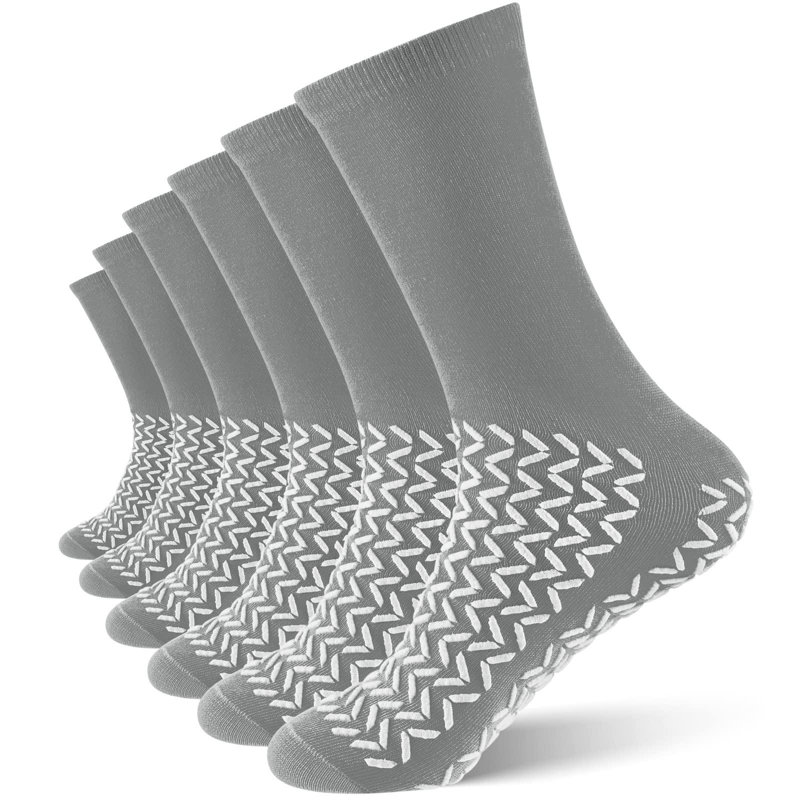 Photo 1 of Taiyin 6 Pair Double Sided Tread Non Slip Socks Safety Socks Slip Stopping Safety Fall Prevention for Bariatric(Gray,Large)