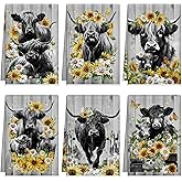 Tudomro 6 Pcs Highland Cow Kitchen Towels Highland Cow Themed Dish Towels Seasonal Cute Decorative Hand Tea Towel Absorbent Soft Kitchen Fingertip for Farmhouse Bathroom Decorations