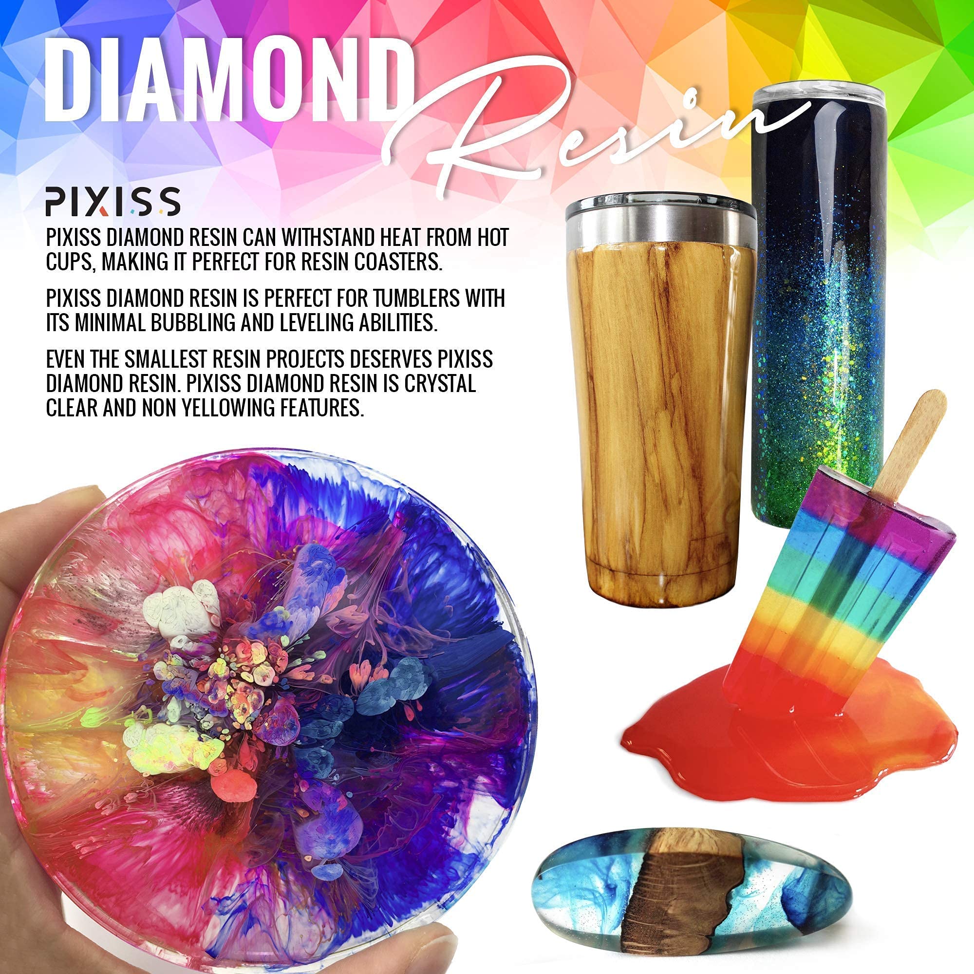 Pixiss Alcohol Ink Set - 25 Large Highly Saturated Colors and Pixiss Epoxy Resin Crystal Clear Casting Resin 17-Ounce Kit
