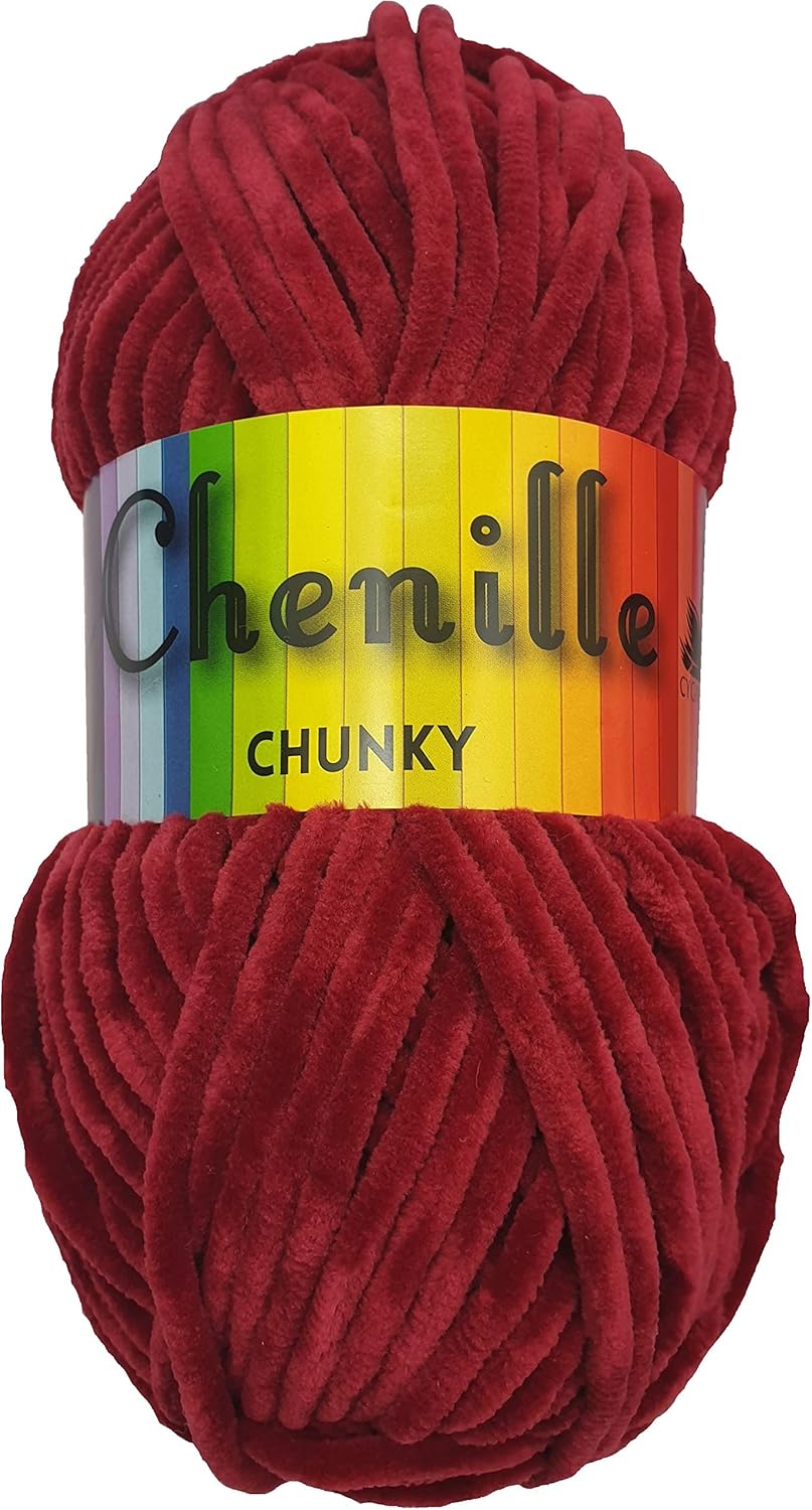 Chenille Chunky 100g Knitting Yarn (Cranberry 4050) Amazon.co
