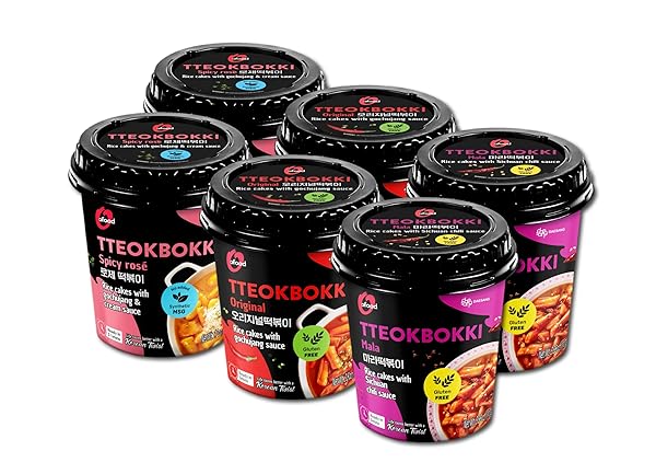 O’FOOD TTEOKBOKKI VARIETY PACK, PACK OF 6, INSTANT KOREAN RICE CAKES, AUTHENTIC SPICY STREET FOOD, READY TO EAT, NO MSG, NO CORN SYRUP