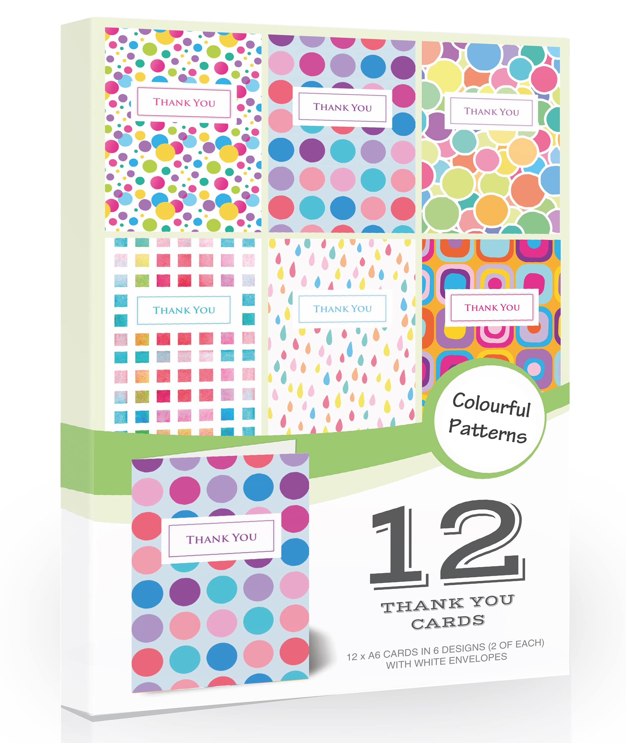Olivia Samuel 12 x Bright Thank You Cards Folding Style Multi Pack (Patterns Design) with Envelopes