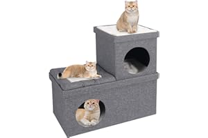 Stonehomy 2-Tier Cat House Cat Beds for Indoor Cats - Large Cat Cave for Pet Cat House, Cute Modern Cat Condo for Multi Small Pet Large Kitten, Grey