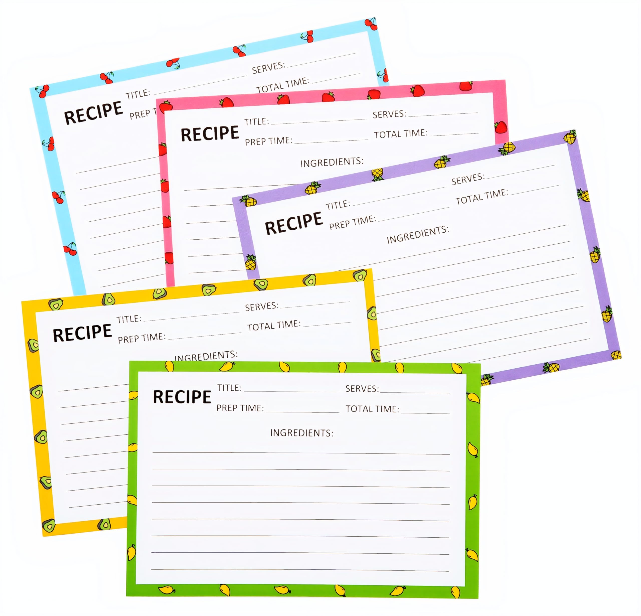 Photo 1 of Recipe Cards 50 PCS 4x6inch Double Sided Thick Card Stock Original 5 Fruit Design Fit with Recipe Binder Recipe Box Gift for Bridal Shower Wedding Housewarming