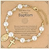 Fervia Easter Basket Stuffers - Catholic Gifts Virgin Mary Cross Rosary Pearl Bracelet for Girls Women Confirmation First Communion Baptism Religious Christian Jewelry Gift
