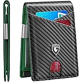 GSOIAX Slim Leather RFID Bifold Wallet for Men with Money Clip and 12 Credit Card Holders, Carbon Green
