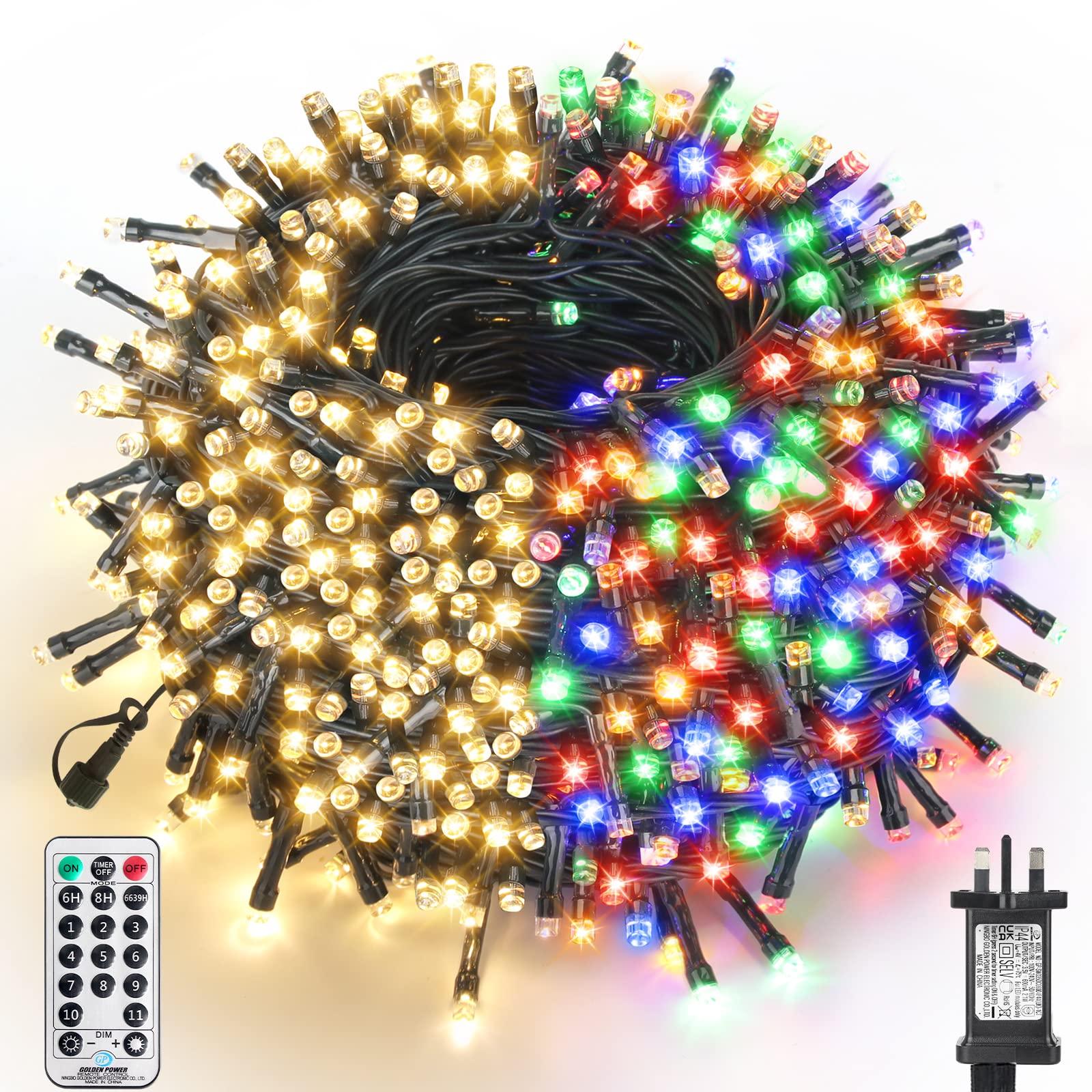 WUJUN 105ft 300 LED Christmas Tree Lights, Christmas String Lights End-to-End Plug 11 Modes Memory Function Outdoor Indoor Fairy Lights, Garden, Party, Wedding, Holiday, Color Changing