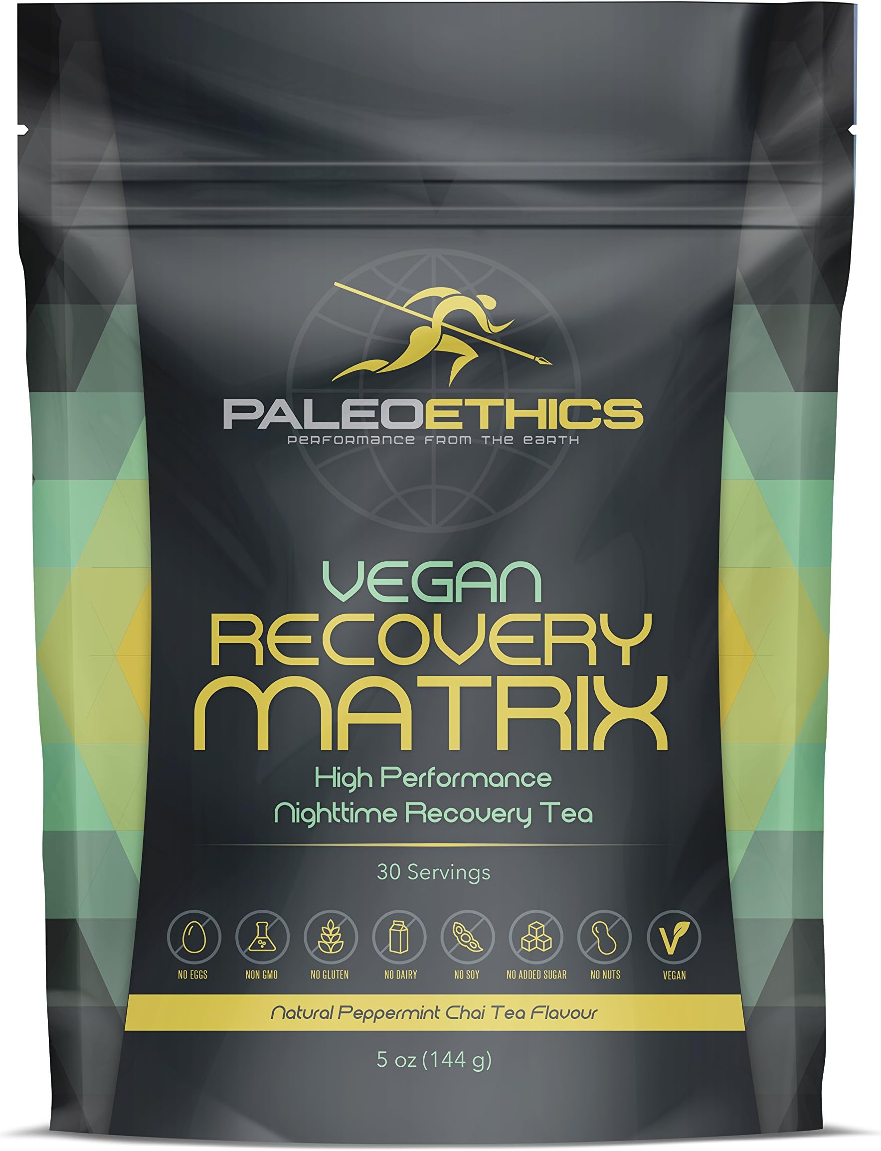 PALEOETHICS PE Sport Vegan Recovery Matrix High Performance Nighttime Recovery Tea Powder, Natural Peppermint Chai Flavor, 5 Ounce (30 Servings)