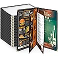 WeChef 20 Pack Restaurant Menu Covers 8.5 x 14" Book Style 4 Pages 8 Views PVC Transparent Restaurant Menu Holder Book Cafe Hotel Bar Black