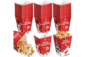 Baderke 24 Pcs Christmas Popcorn Boxes Mini Xmas Treating Candy Cookie Treat Box Snowman Santa Snowflake Paper Popcorn for Movie Night Christmas Party Decorations, 4 Design(Snowman Style)