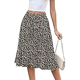 NILOUFO Women Summer Casual Skirt High Waisted Elastic Flowy Tie Knot Midi A-Line Skirts with Pockets