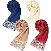 Shyyween 4 Pcs Winter Scarf for Women Men Soft Winter Blanket Scarves Warm Large Shawls and Wraps Tassel Edge