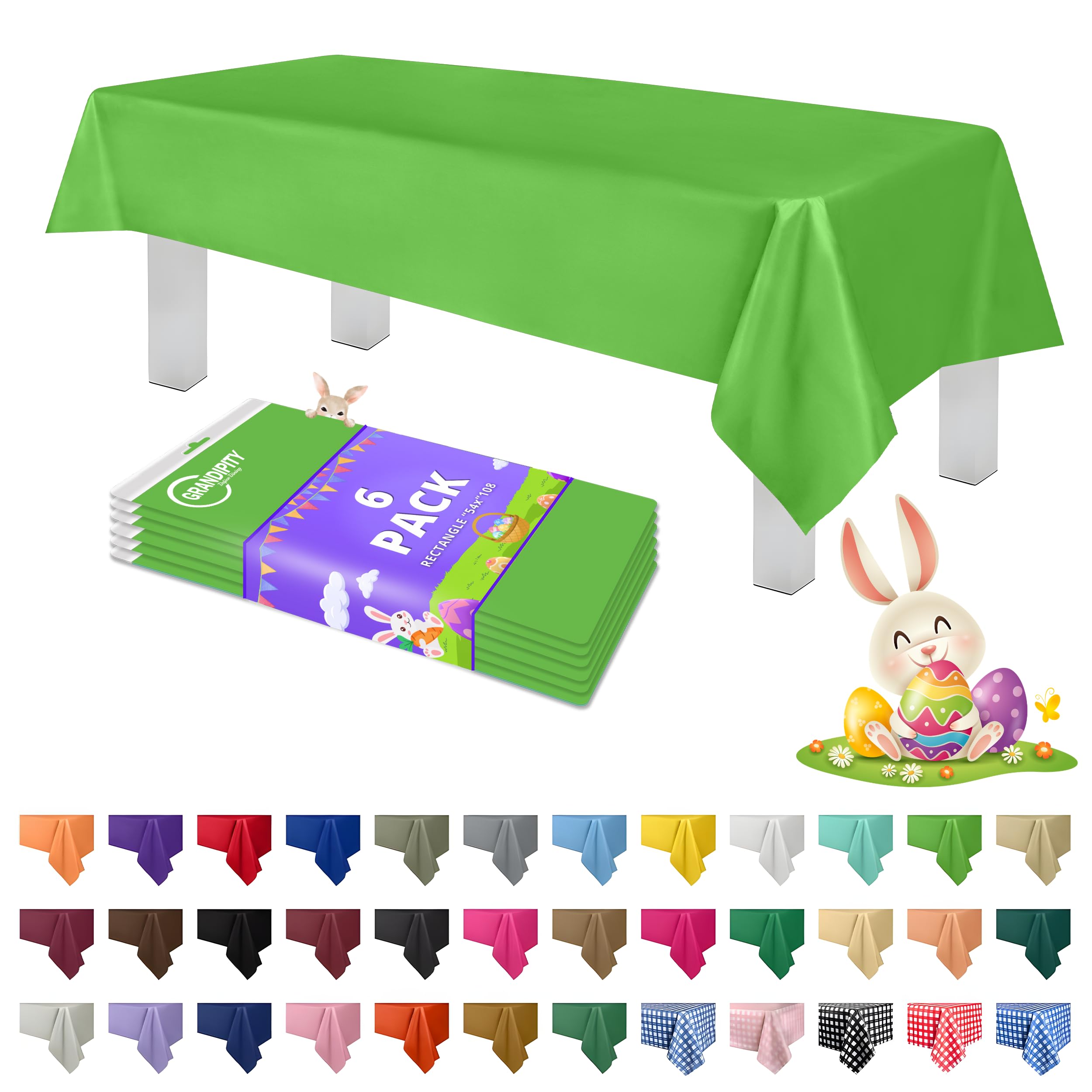 Grandipity Lime Green Plastic Table Cloth Disposable (6 Pk) 54in x 108in Plastic Tablecloths for Rectangle Tables - Premium Party Table Cloths Disposable for 6ft to 8ft Rectangle Tables — image 1