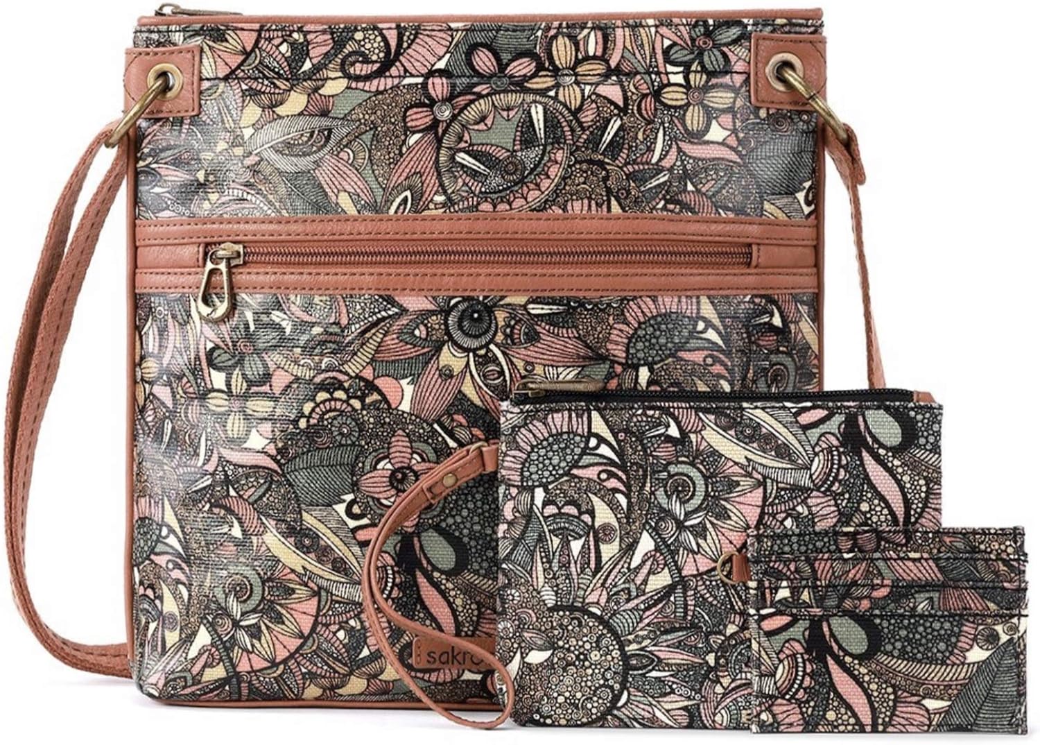 Sakroots Artist Circle 3Piece Set Flat Crossbody Triple Bundle, Sienna