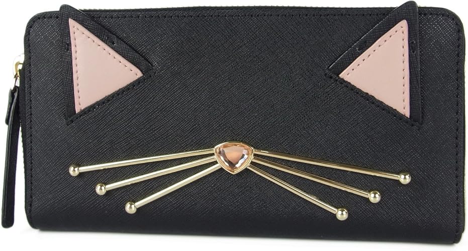 Amazon ケイトスペード Kate Spade Neda Wlru3074 Jazz Things Up Cat Multi 黒猫 猫顔 サフィアーノ レザー ラウンドファスナー 長財布 小冊子付き ブラック sam シューズ バッグ